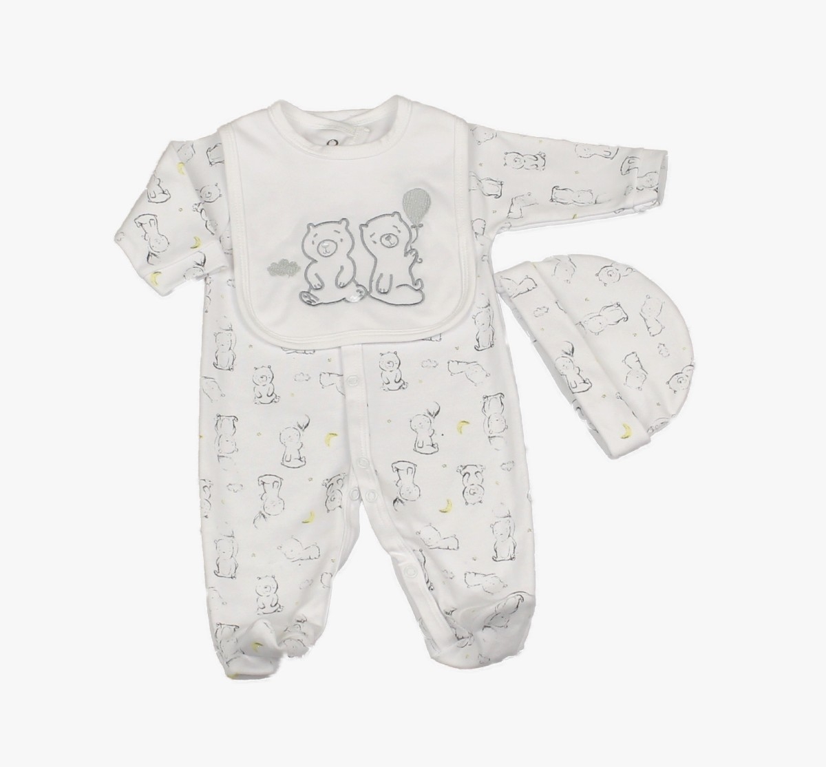 Baby 3pc Layette Gift Set - Sleepsuit, Bib And Cap