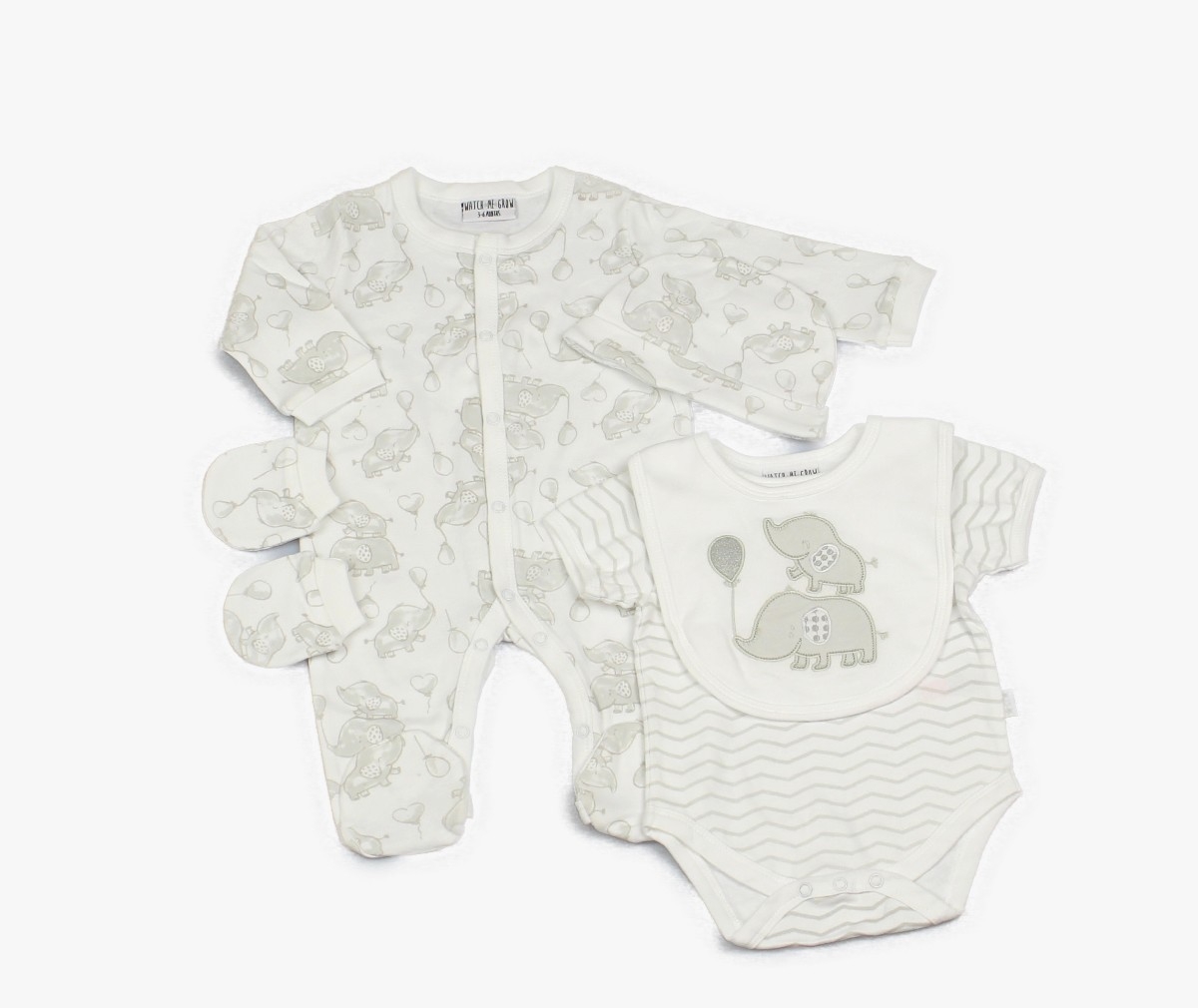 Baby 5pc Layette Gift Set - Sleepsuit, Bodysuit, Bib, Cap And Mitts